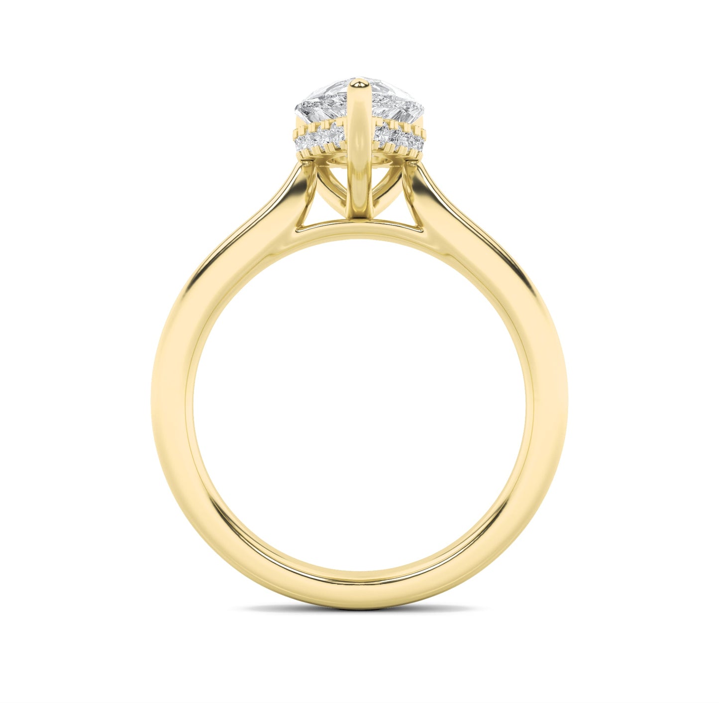 1Cttw Pear Shaped Lab Grown Diamond (F/VS) Hidden Halo Cathedral Shank Engagement Ring in 14K Gold