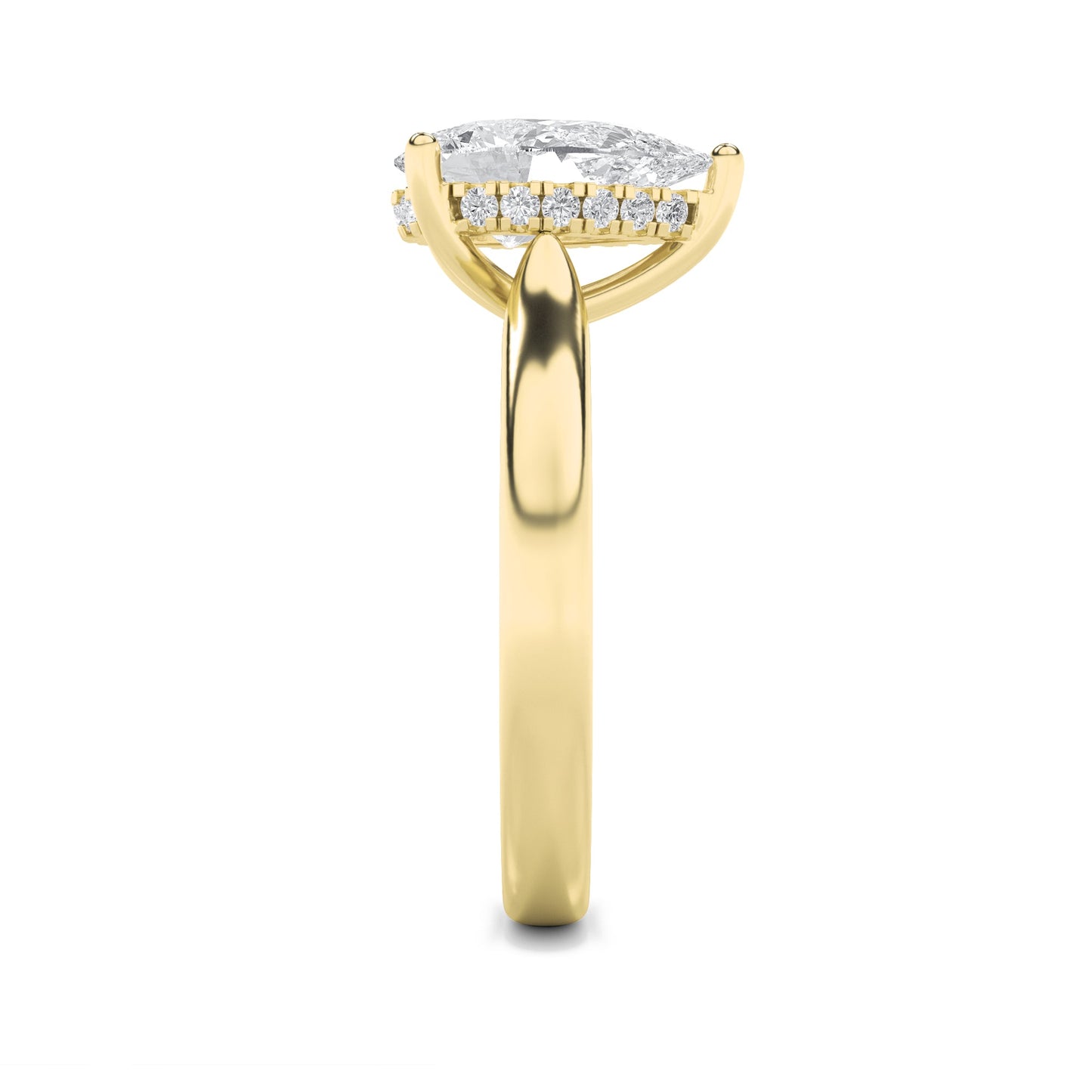 1Cttw Pear Shaped Lab Grown Diamond (F/VS) Hidden Halo Cathedral Shank Engagement Ring in 14K Gold