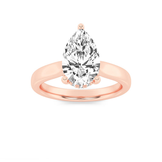 1Cttw Pear Shaped Lab Grown Diamond (F/VS) HiddenHalo Cathedral Shank Engagement Ring in 14K Gold