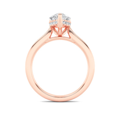 2Cttw Pear Shaped Lab Grown Diamond (F/VS) HiddenHalo Cathedral Shank Engagement Ring in 14K Gold