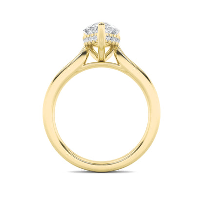 3Cttw Pear Shaped Lab Grown Diamond (F/VS) HiddenHalo Cathedral Shank Engagement Ring in 14K Gold