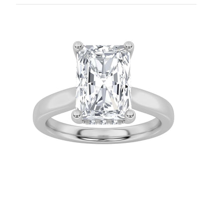 1Cttw Radiant Shaped Lab Grown Diamond Hidden Halo Cathedral Shank Engagement Ring in 14K Gold