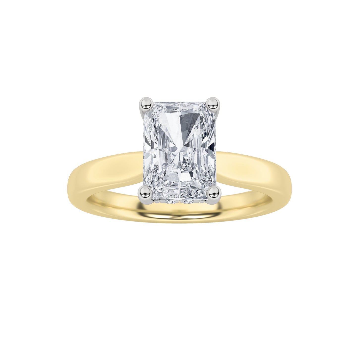 1.5Cttw Radiant Shaped Lab Grown Diamond (F/VVS) Hidden Halo Cathedral Shank Engagement Ring in 14K Gold
