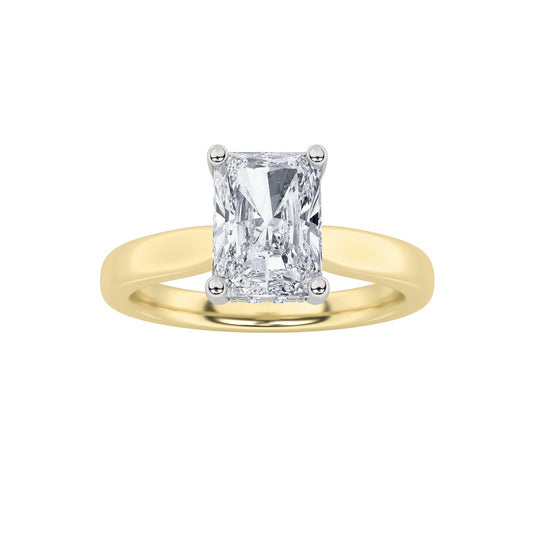 1.5Cttw Radiant Shaped Lab Grown Diamond (F/VVS) Hidden Halo Cathedral Shank Engagement Ring in 14K Gold