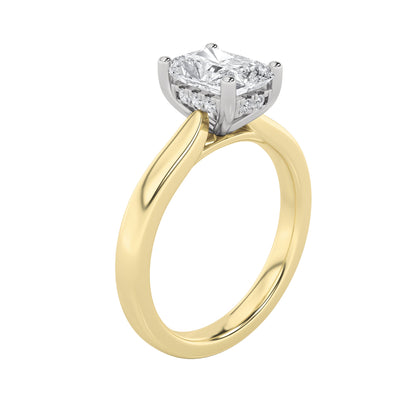1.5Cttw Radiant Shaped Lab Grown Diamond (F/VVS) Hidden Halo Cathedral Shank Engagement Ring in 14K Gold