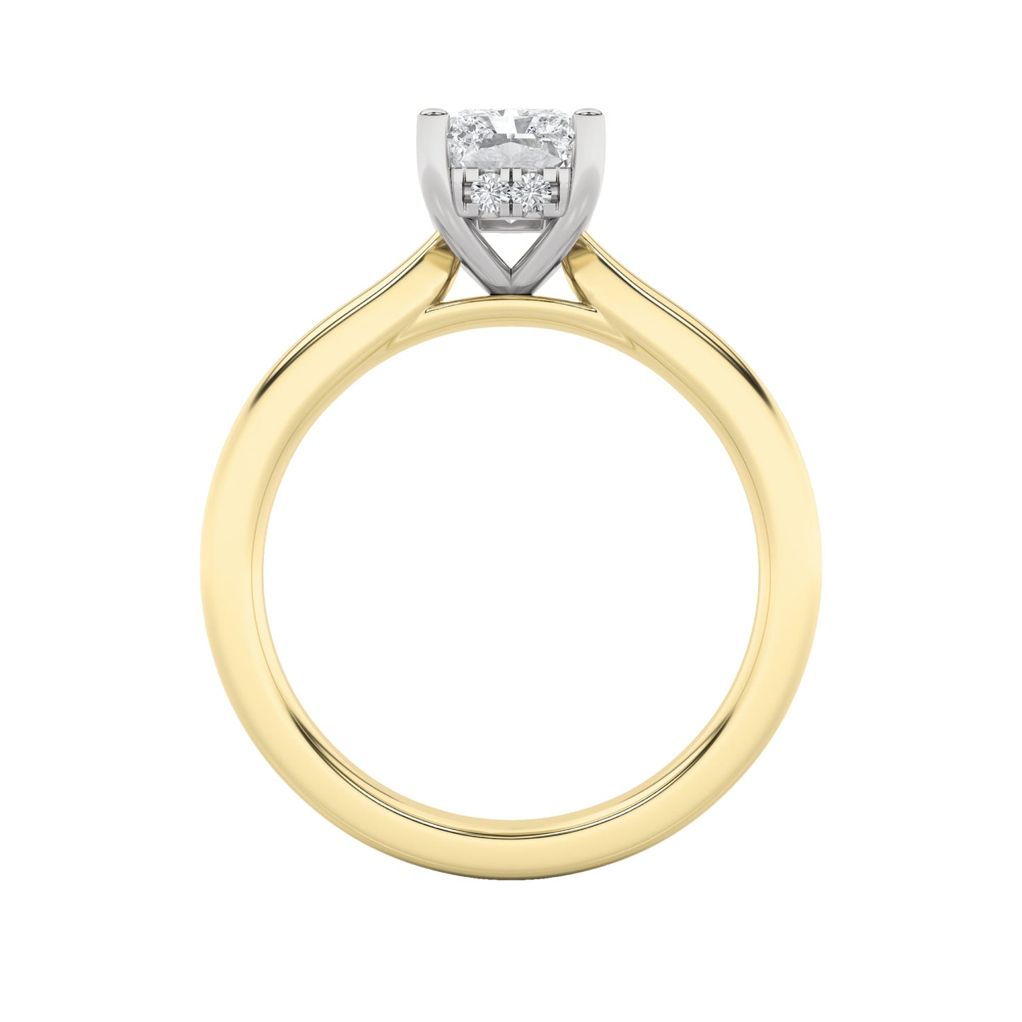 1.5Cttw Radiant Shaped Lab Grown Diamond (F/VVS) Hidden Halo Cathedral Shank Engagement Ring in 14K Gold