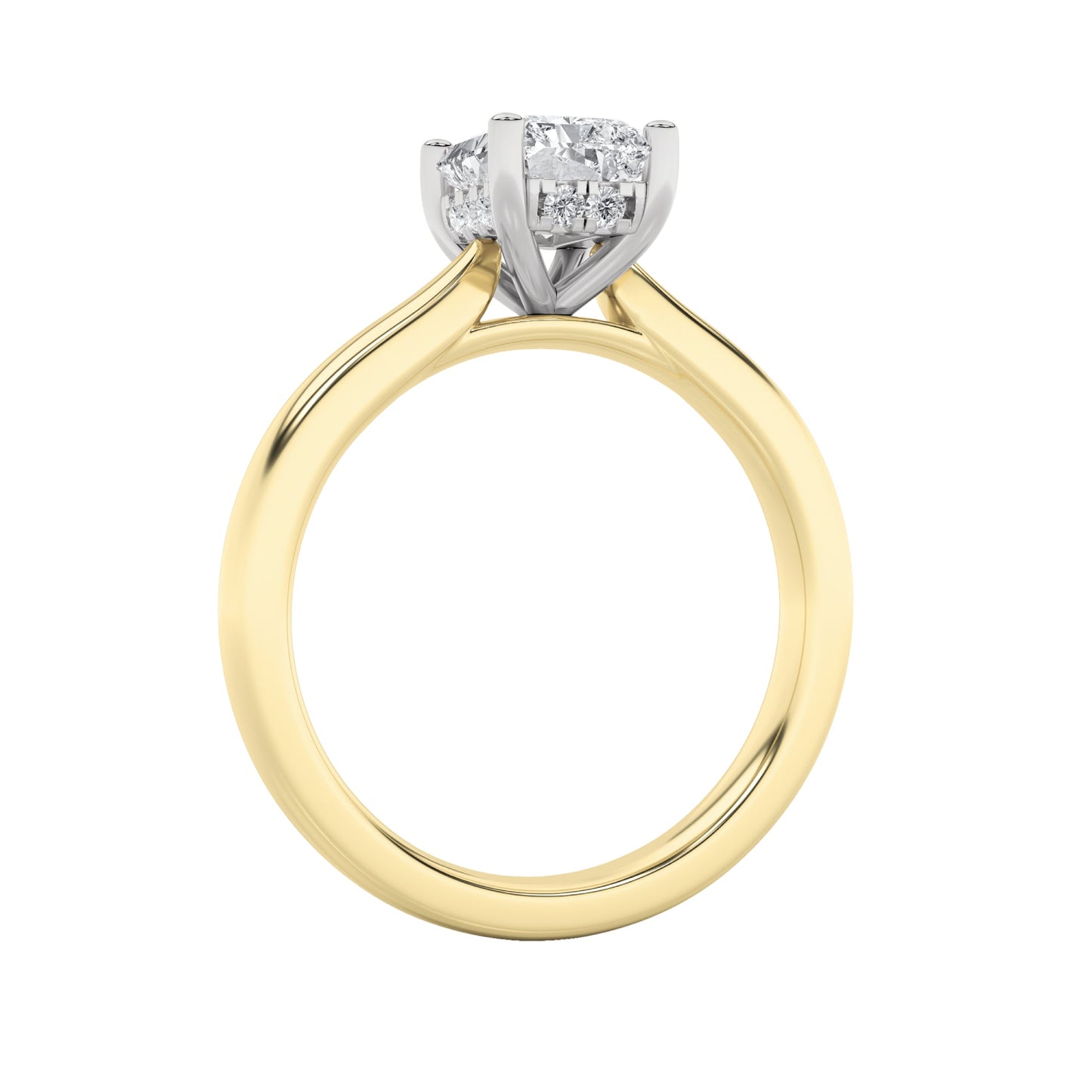 1.5Cttw Radiant Shaped Lab Grown Diamond (F/VVS) Hidden Halo Cathedral Shank Engagement Ring in 14K Gold