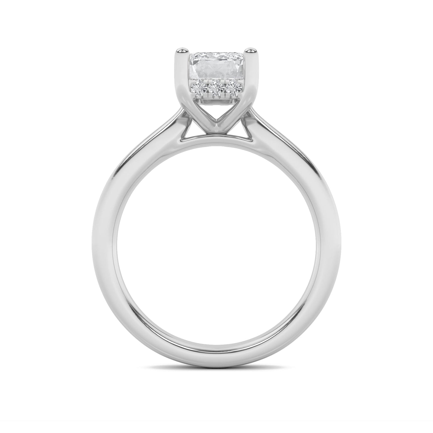 2Cttw Radiant Shaped Lab Grown Diamond (F/VS) Hidden Halo Cathedral Shank Engagement Ring in 14K Gold