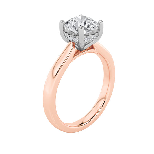 3Cttw Round Shaped Lab Grown Diamond (F/VS) HiddenHalo Cathedral Shank Engagement Ring in 14K Gold