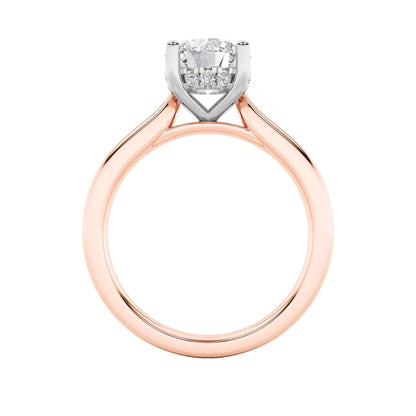 3Cttw Round Shaped Lab Grown Diamond (F/VS) HiddenHalo Cathedral Shank Engagement Ring in 14K Gold