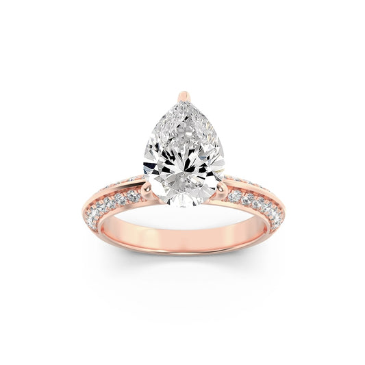 2Cttw Pear Shaped Lab Grown Diamond (F/VS) Micro Pave Knife Edge Accent Ring in 14K Gold