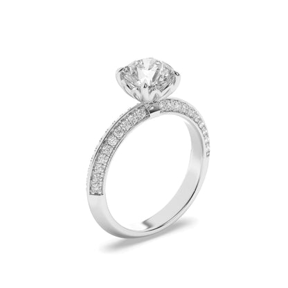 2Cttw Round Shaped Lab Grown Diamond (F/VS) Micro Pave Knife Edge Accent Ring in 14K Gold