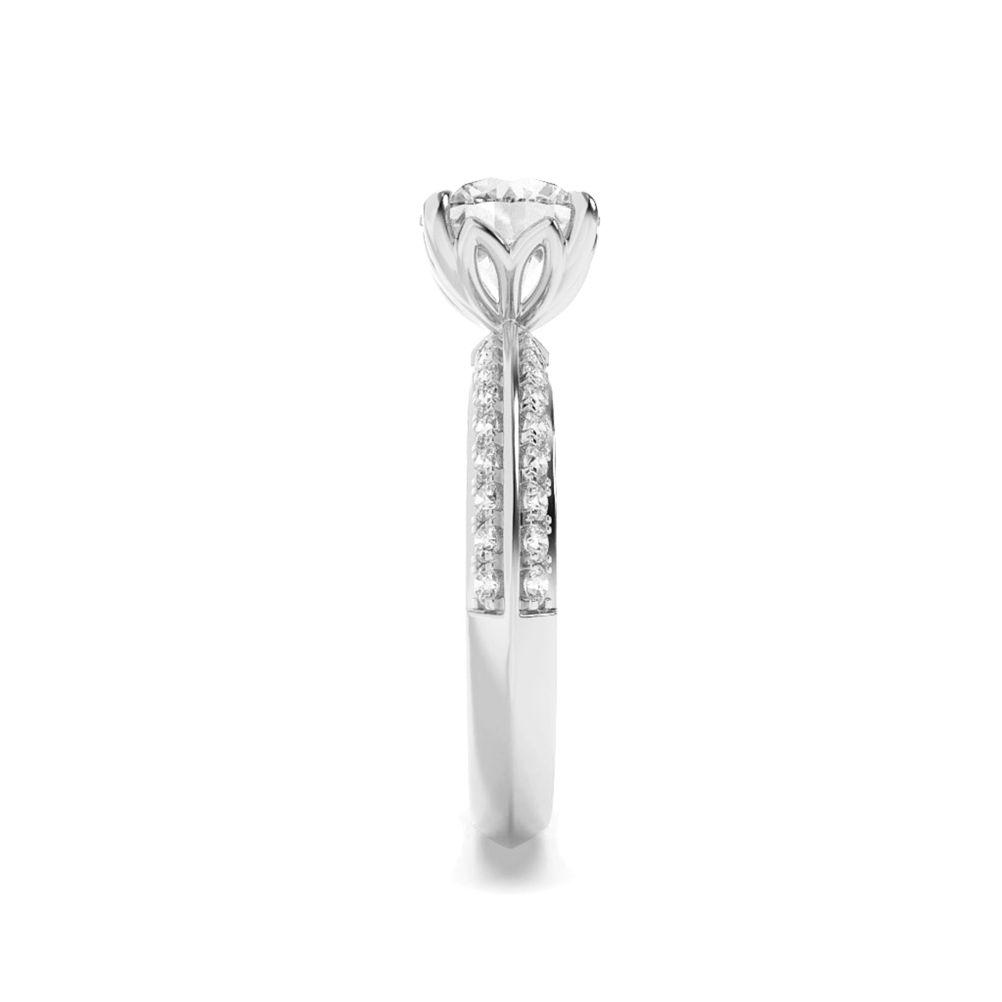 2Cttw Round Shaped Lab Grown Diamond (F/VS) Micro Pave Knife Edge Accent Ring in 14K Gold
