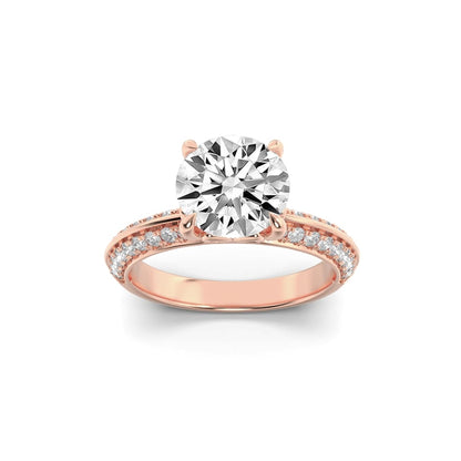 2Cttw Round Shaped Lab Grown Diamond (F/VS) MicroPave Knife Edge Accent Ring in 14K Gold