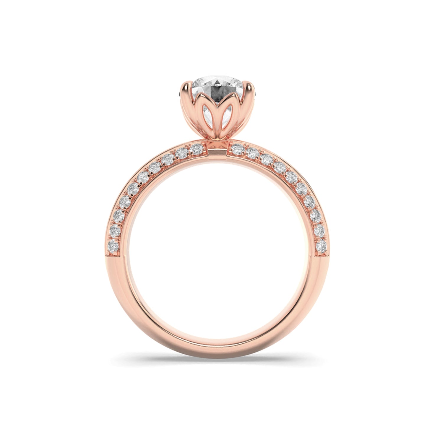 2Cttw Round Shaped Lab Grown Diamond (F/VS) MicroPave Knife Edge Accent Ring in 14K Gold