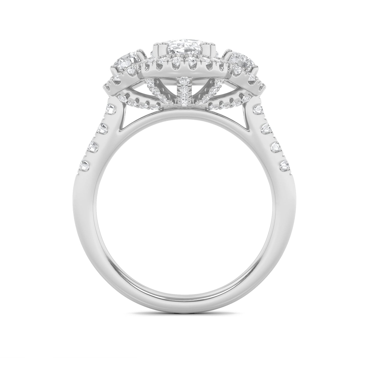 3Cttw Oval Shaped Lab Grown Diamond (F/VS) Three Stone Accented Ring in 14K Gold