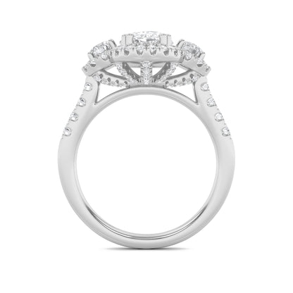 3Cttw Oval Shaped Lab Grown Diamond (F/VS) Three Stone Accented Ring in 14K Gold