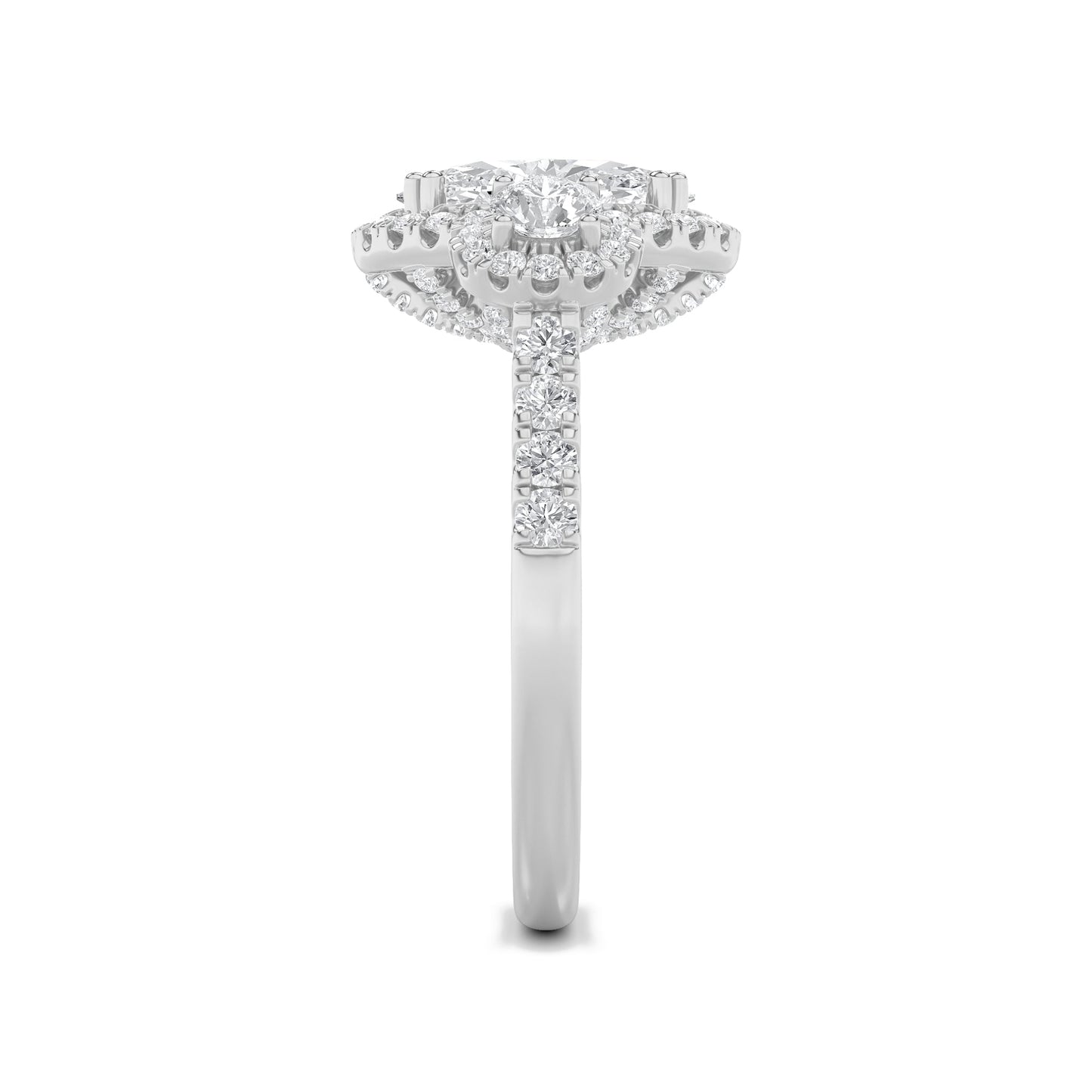 3Cttw Oval Shaped Lab Grown Diamond (F/VS) Three Stone Accented Ring in 14K Gold