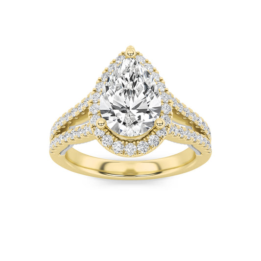 2Cttw Pear Shaped Lab Grown Diamond (F/VS) Split Shank Accented Ring in 14K Gold
