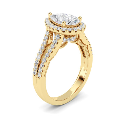 2Cttw Pear Shaped Lab Grown Diamond (F/VS) Split Shank Accented Ring in 14K Gold