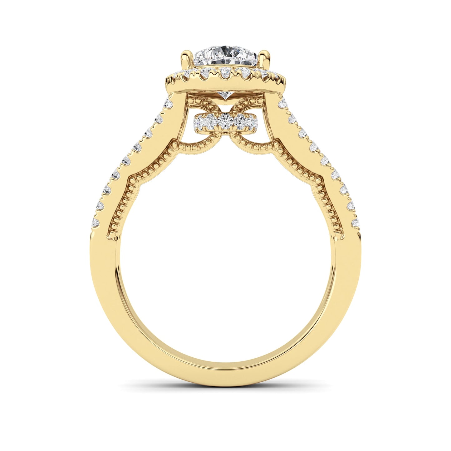 2Cttw Pear Shaped Lab Grown Diamond (F/VS) Split Shank Accented Ring in 14K Gold