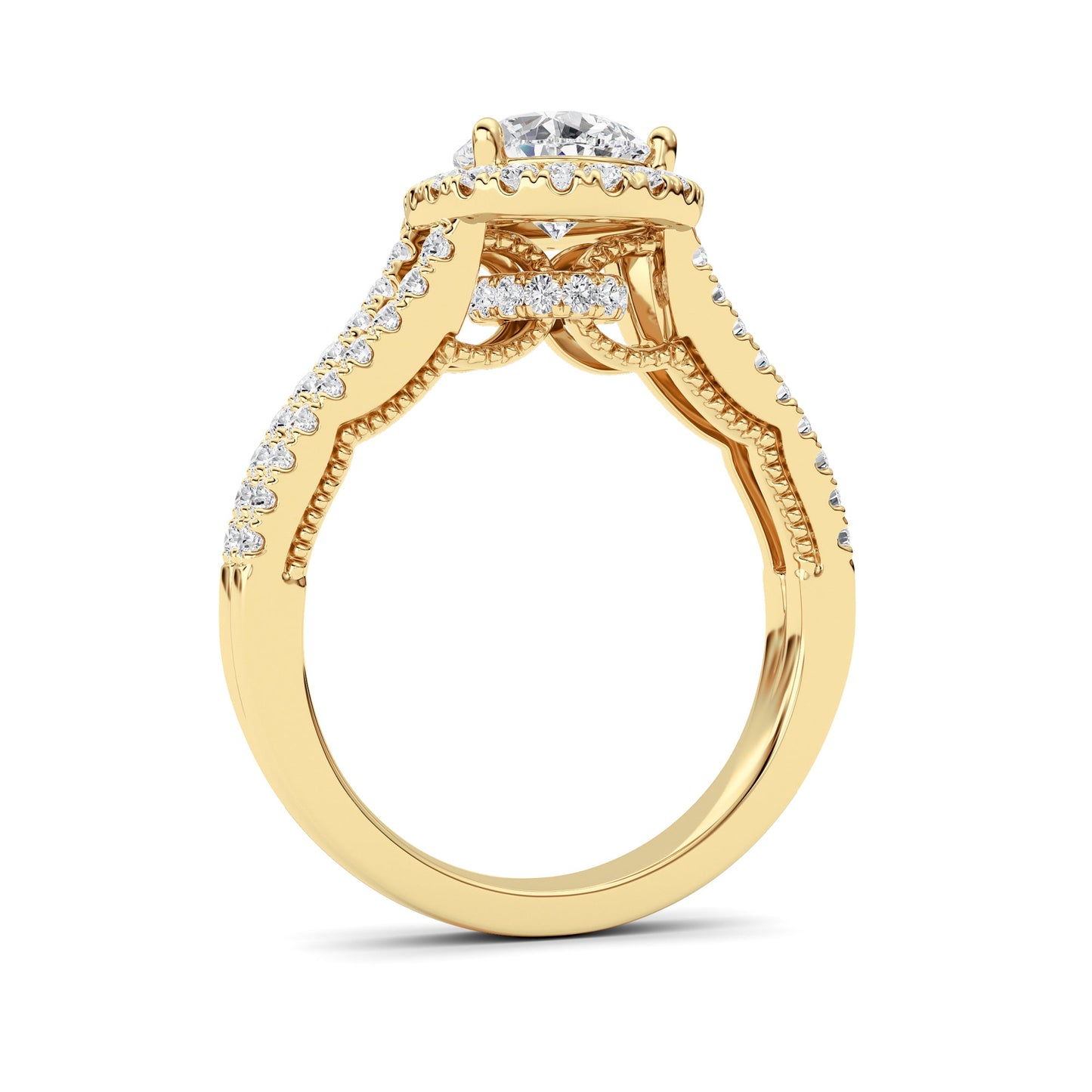 2Cttw Pear Shaped Lab Grown Diamond (F/VS) Split Shank Accented Ring in 14K Gold