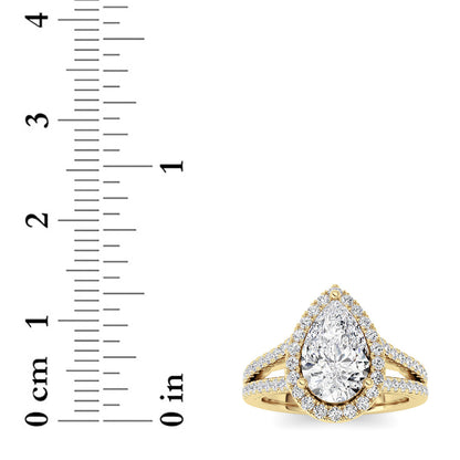 2Cttw Pear Shaped Lab Grown Diamond (F/VS) Split Shank Accented Ring in 14K Gold