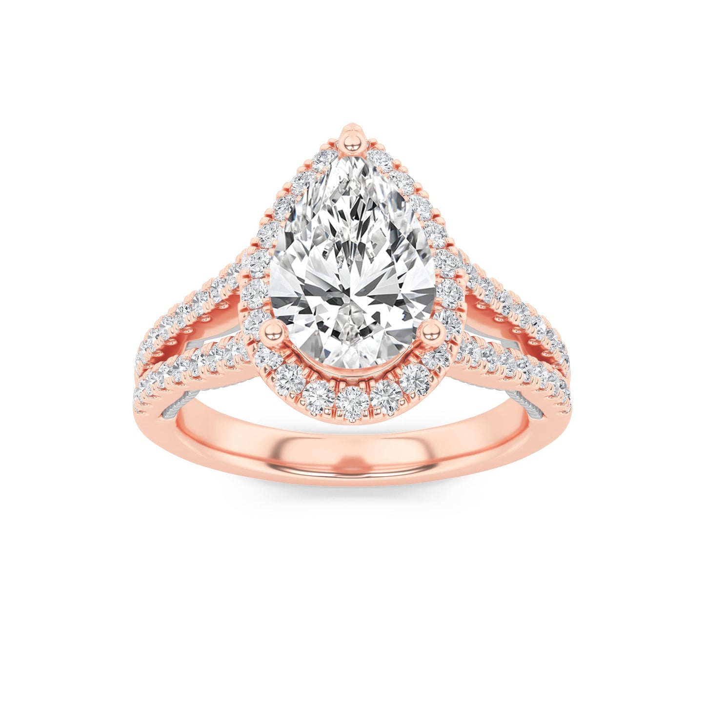 2Cttw Pear Shaped Lab Grown Diamond (F/VS) Split Shank Accented Ring in 14K Gold