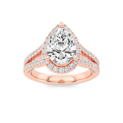 2Cttw Pear Shaped Lab Grown Diamond (F/VS) Split Shank Accented Ring in 14K Gold