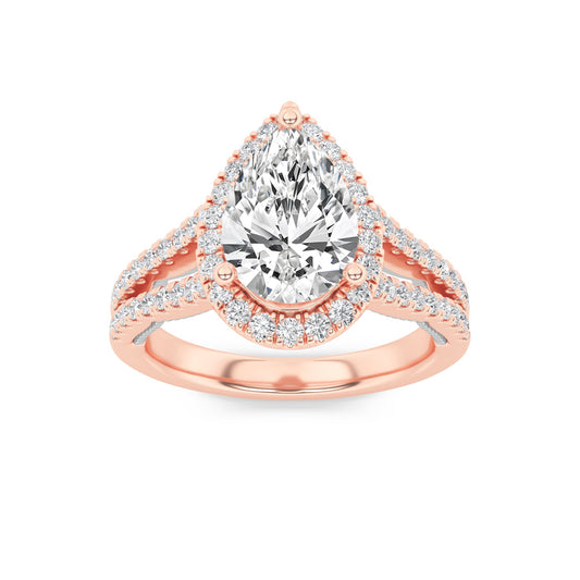 2Cttw Pear Shaped Lab Grown Diamond (F/VS) Split Shank Accented Ring in 14K Gold