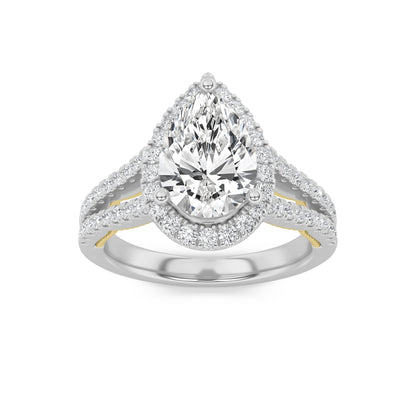 2Cttw Pear Shaped Lab Grown Diamond (F/VS) Split Shank Accented Ring in 14K Gold
