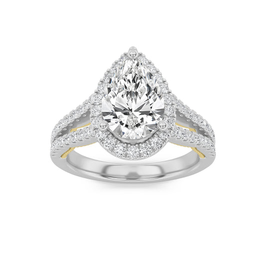 2Cttw Pear Shaped Lab Grown Diamond (F/VS) Split Shank Accented Ring in 14K Gold