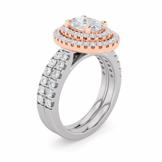 2Cttw Oval Shaped Lab Grown Diamond (F/VS) DoubleHalo Bridal Set Engagement Ring Set in 14K Gold