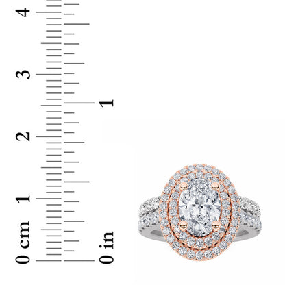 2Cttw Oval Shaped Lab Grown Diamond (F/VS) DoubleHalo Bridal Set Engagement Ring Set in 14K Gold