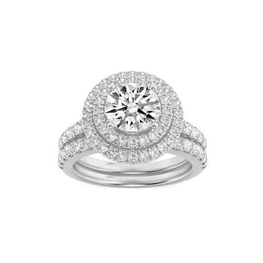2Cttw Round Shaped Lab Grown Diamond (F/VS) DoubleHalo Bridal Set Engagement Ring Set in 14K Gold