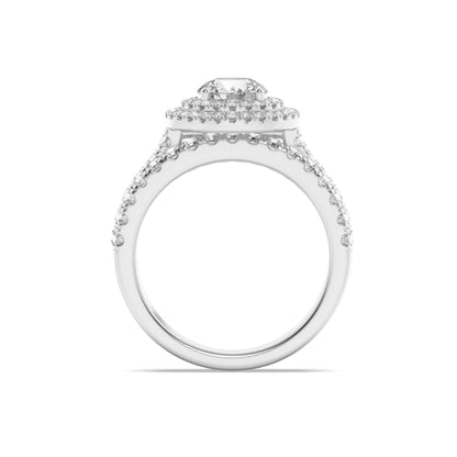 2Cttw Round Shaped Lab Grown Diamond (F/VS) DoubleHalo Bridal Set Engagement Ring Set in 14K Gold