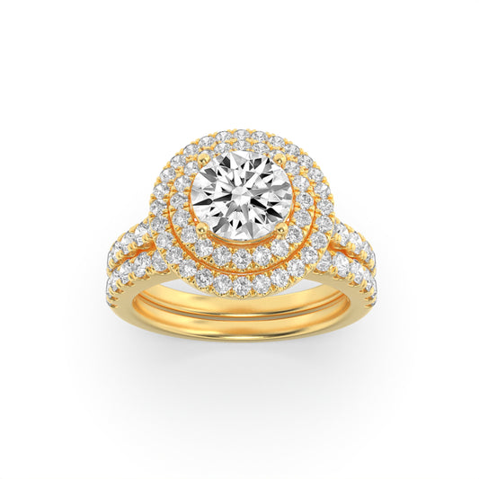 2Cttw Round Shaped Lab Grown Diamond (F/VS) DoubleHalo Bridal Set Engagement Ring Set in 14K Gold