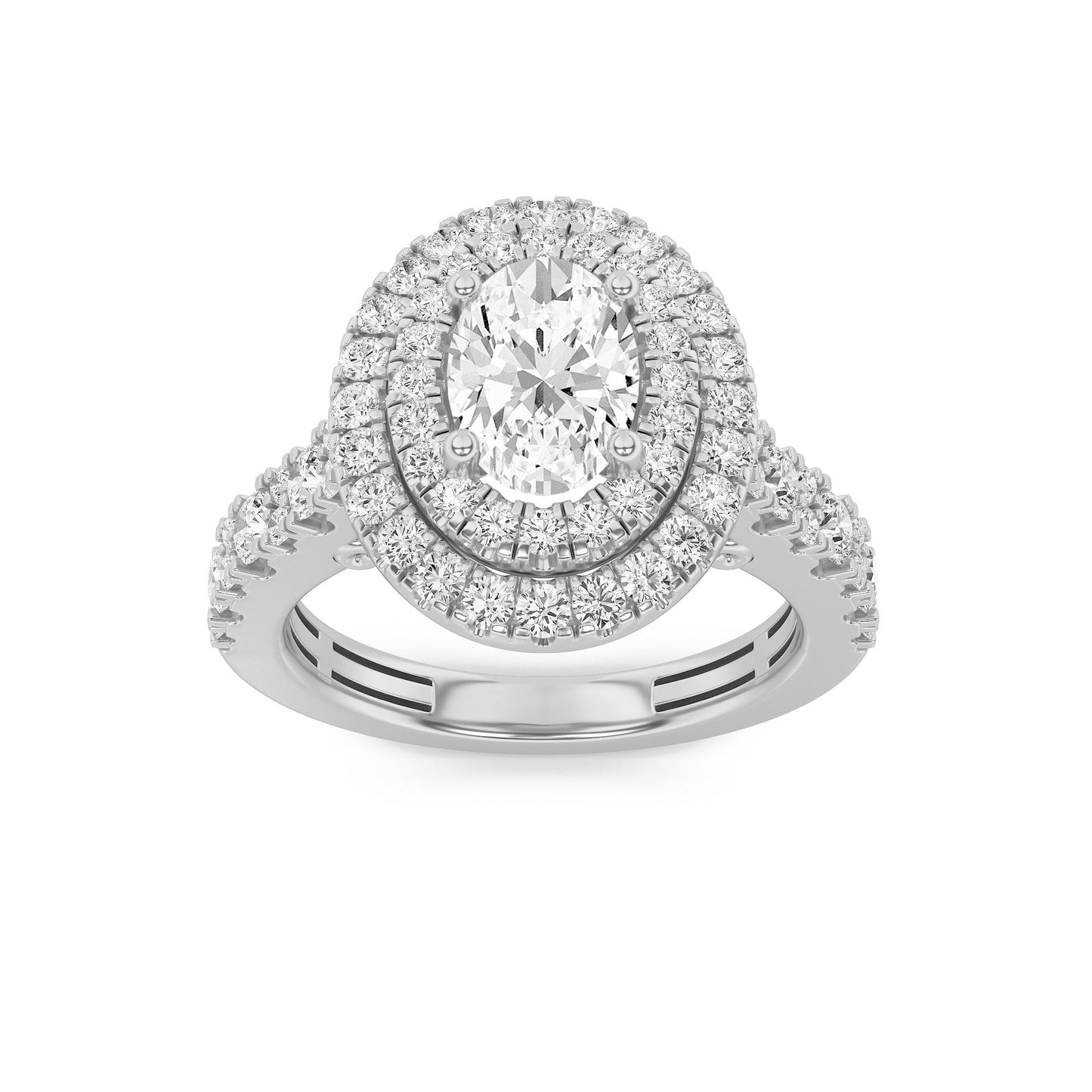 2Cttw Oval Shaped Lab Grown Diamond (F/VS) DoubleHalo Engagement Ring in 14K Gold