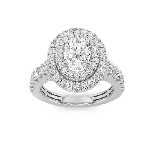 2Cttw Oval Shaped Lab Grown Diamond (F/VS) DoubleHalo Engagement Ring in 14K Gold