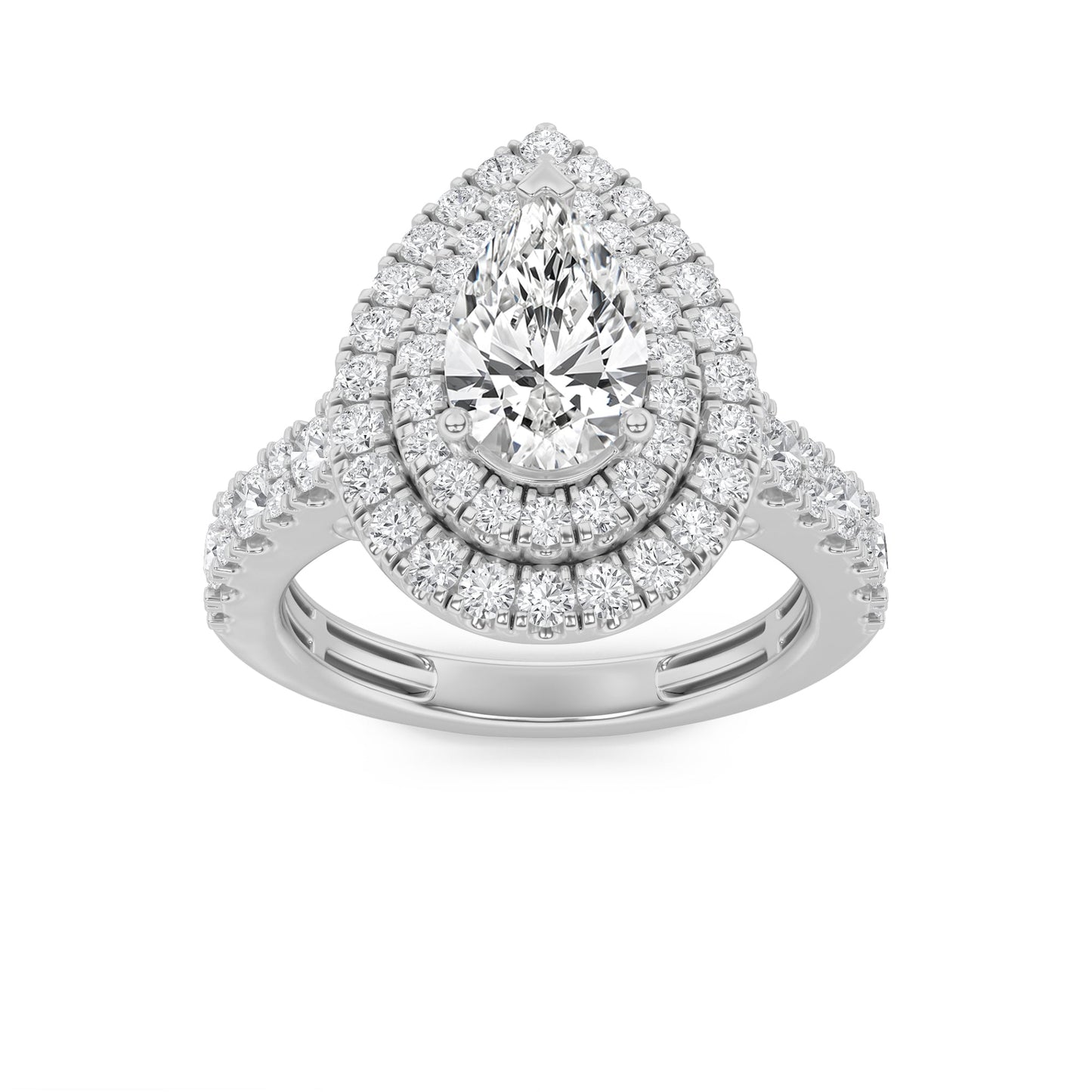 2Cttw Pear Shaped Lab Grown Diamond (F/VS) DoubleHalo Engagement Ring in 14K Gold