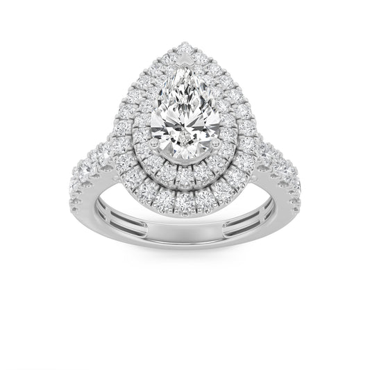 2Cttw Pear Shaped Lab Grown Diamond (F/VS) DoubleHalo Engagement Ring in 14K Gold