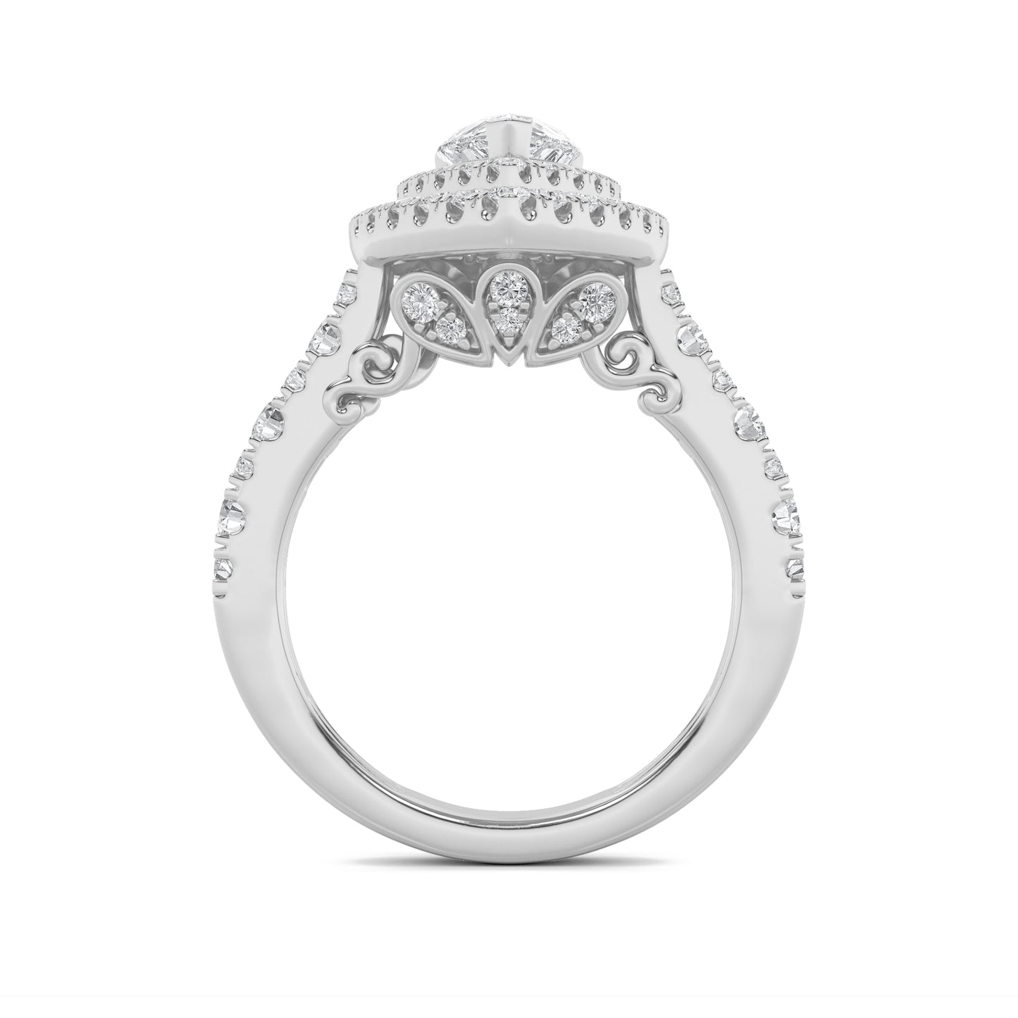2Cttw Pear Shaped Lab Grown Diamond (F/VS) DoubleHalo Engagement Ring in 14K Gold