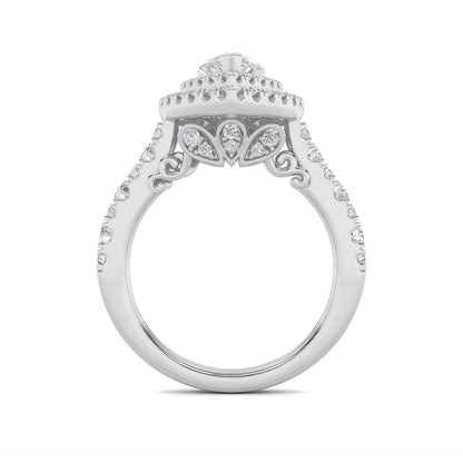 2Cttw Pear Shaped Lab Grown Diamond (F/VS) DoubleHalo Engagement Ring in 14K Gold