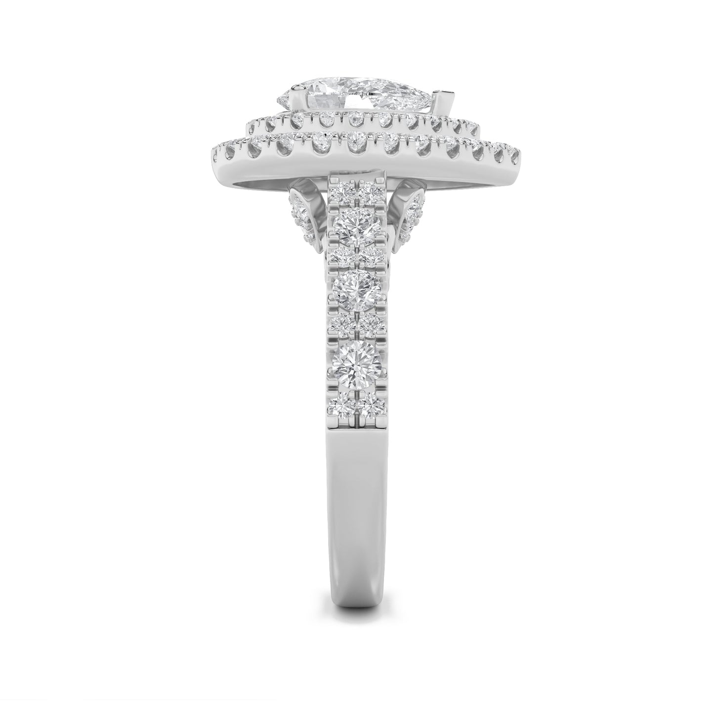 2Cttw Pear Shaped Lab Grown Diamond (F/VS) DoubleHalo Engagement Ring in 14K Gold