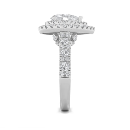 2Cttw Pear Shaped Lab Grown Diamond (F/VS) DoubleHalo Engagement Ring in 14K Gold