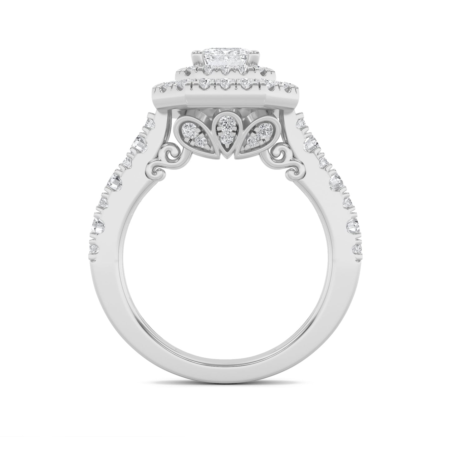 2Cttw Radiant Shaped Lab Grown Diamond (F/VS) Double Halo Engagement Ring in 14K Gold