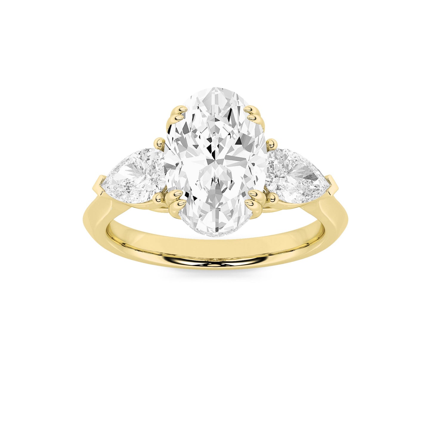 3Cttw Oval Shaped Lab Grown Diamond (F/VS) Three Stone Hidden Halo Ring in 14K Gold