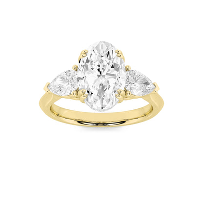 3Cttw Oval Shaped Lab Grown Diamond (F/VS) Three Stone Hidden Halo Ring in 14K Gold