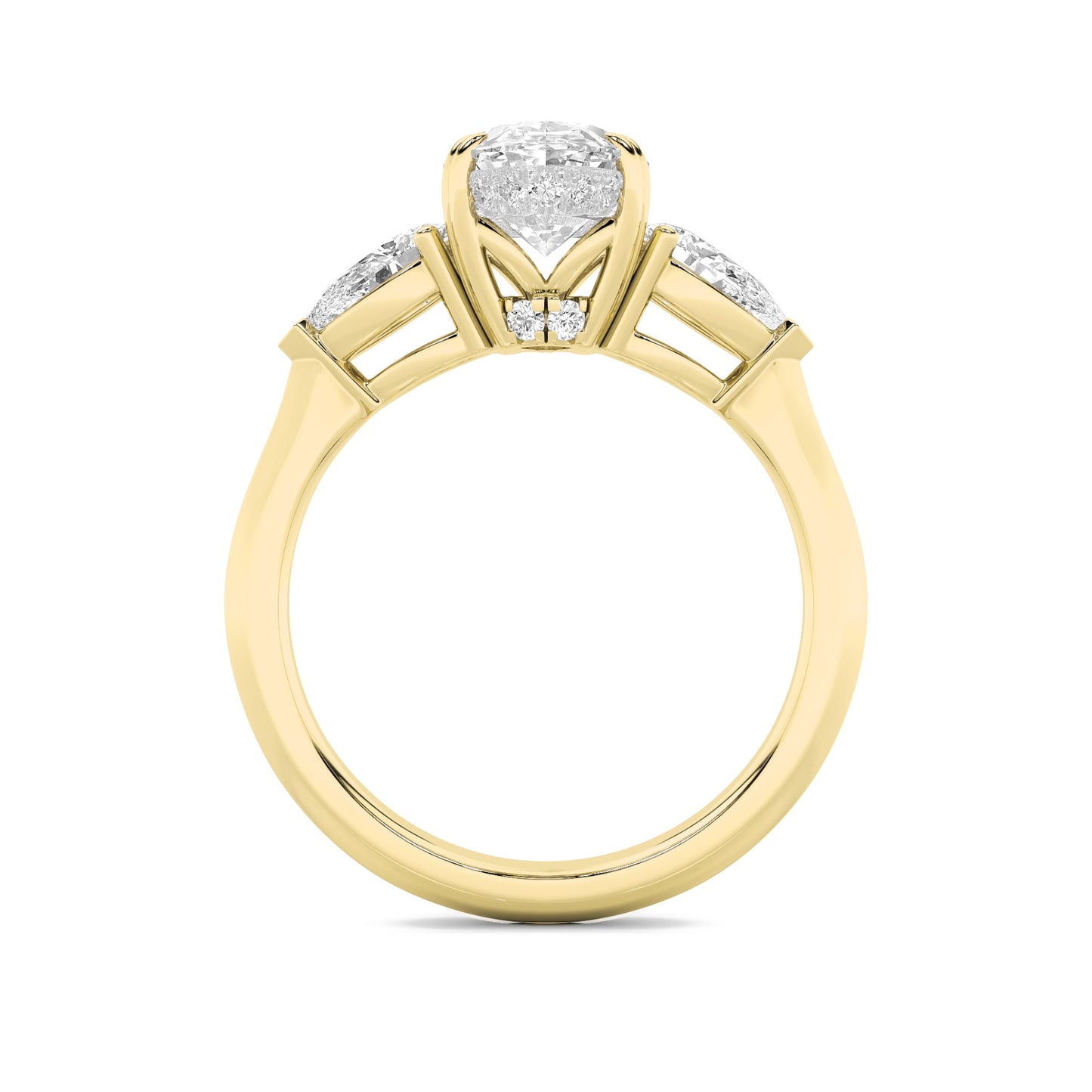 3Cttw Oval Shaped Lab Grown Diamond (F/VS) Three Stone Hidden Halo Ring in 14K Gold