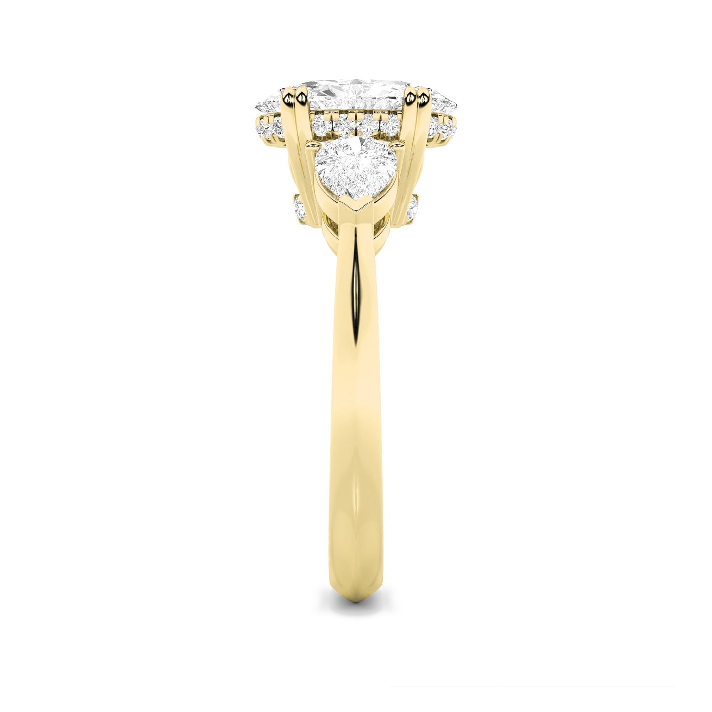 3Cttw Oval Shaped Lab Grown Diamond (F/VS) Three Stone Hidden Halo Ring in 14K Gold